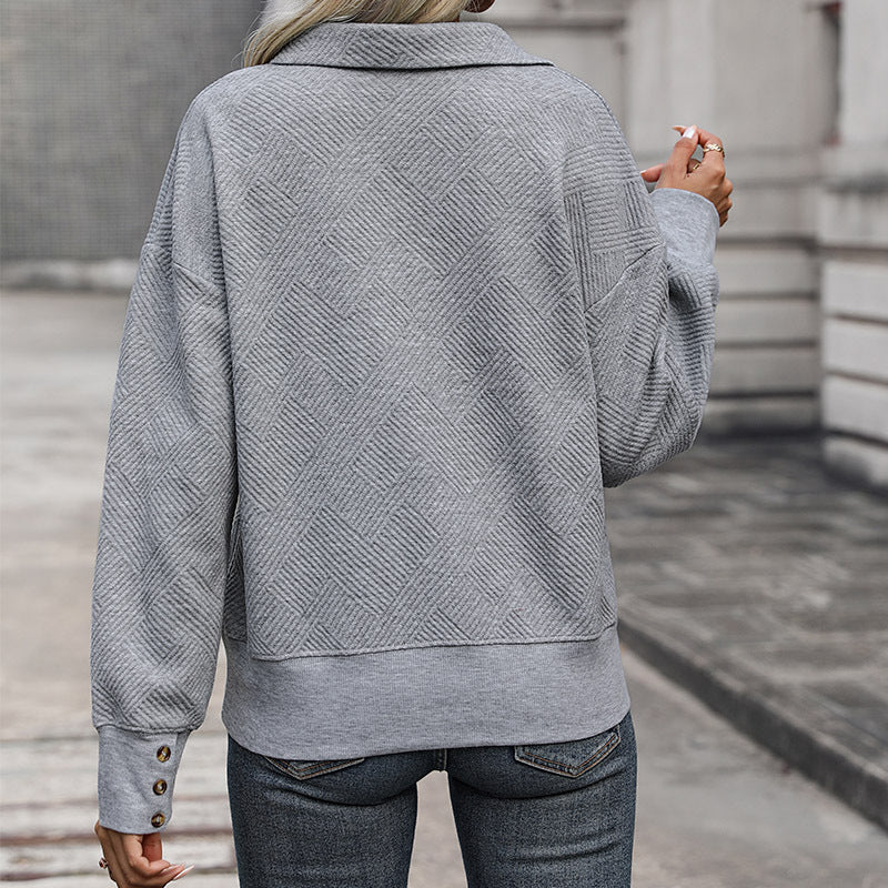Damen lässiger Pullover mit strukturierter Oberfläche und modischem V-Ausschnitt Drune