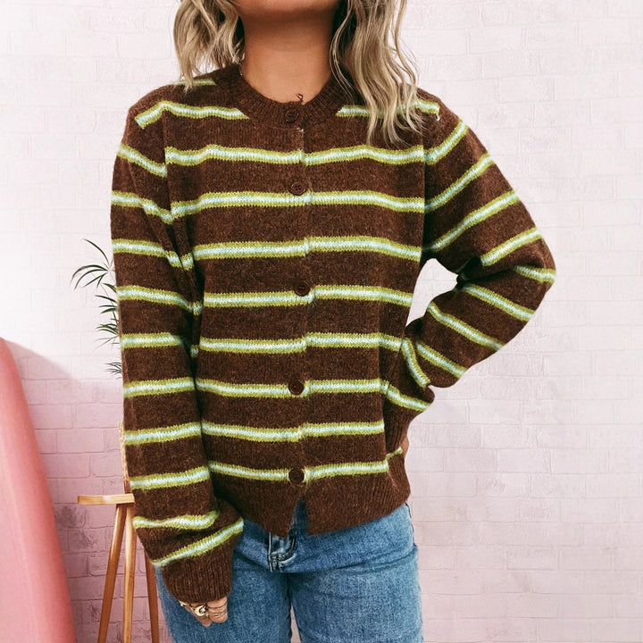 Damen gemütliche Strickjacke mit modernen Streifen Drune