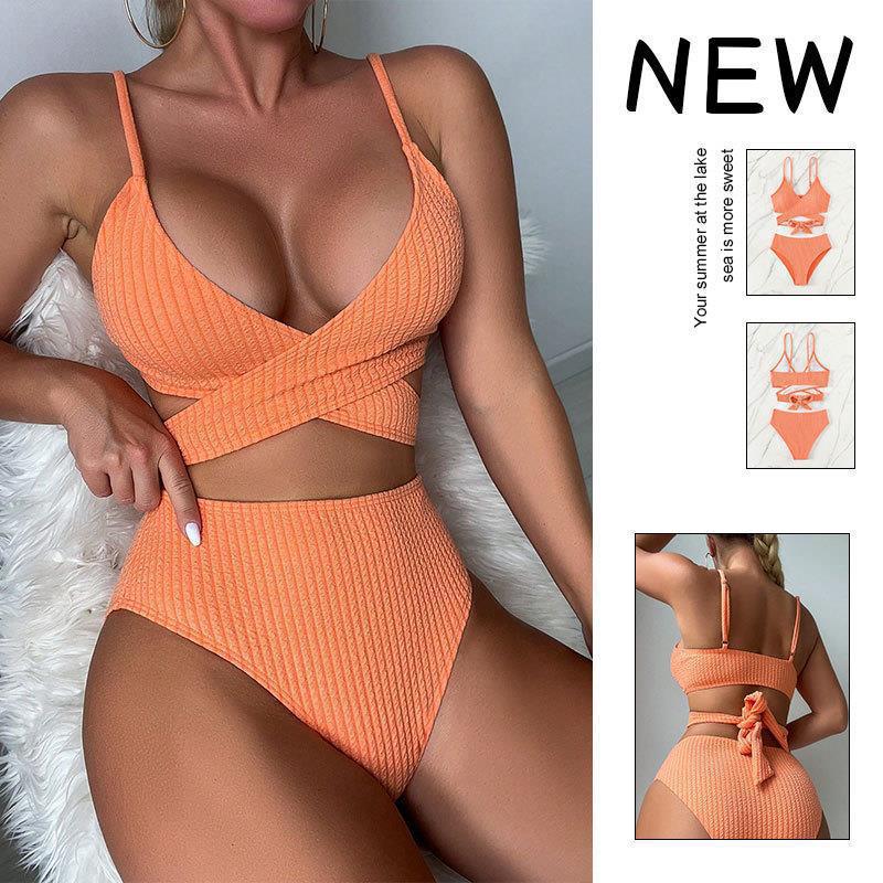 Damen Hoch tailliertes Bikini-Set mit gekreuztem Oberteil Drune
