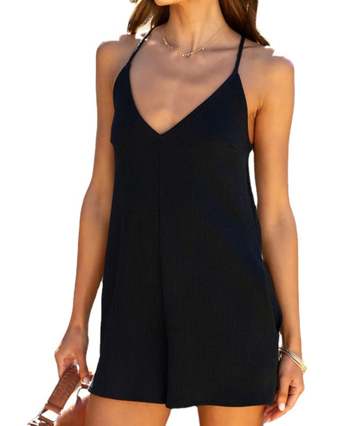 Damen praktischer Kurzoverall mit V-Ausschnitt und seitlichen Taschen Drune