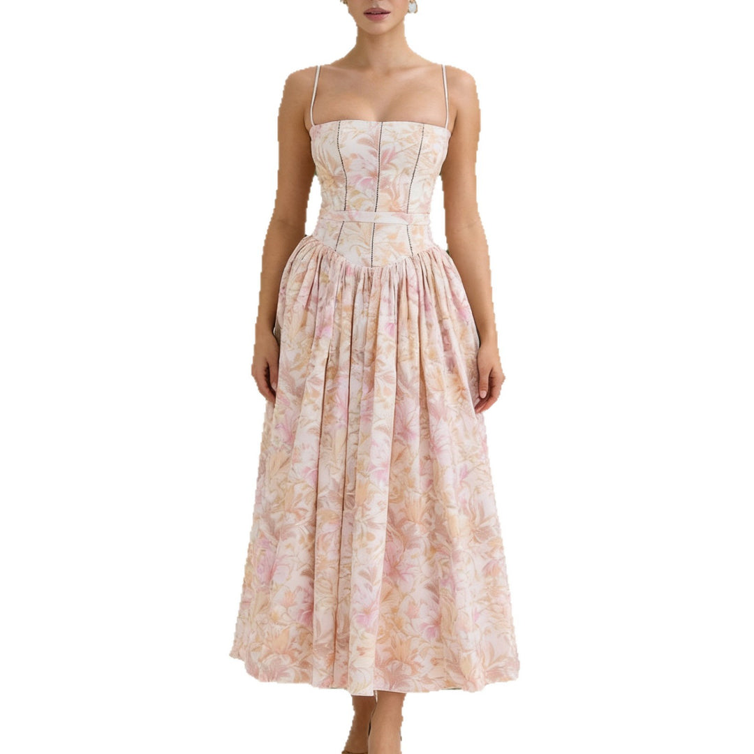 Damen Elegantes Maxikleid mit floralem Muster und schulterfreiem Design Drune