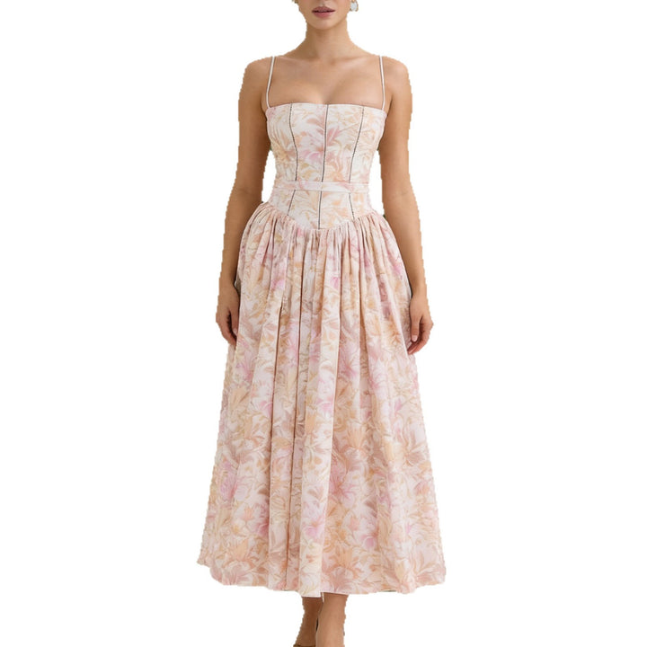 Damen Elegantes Maxikleid mit floralem Muster und schulterfreiem Design Drune