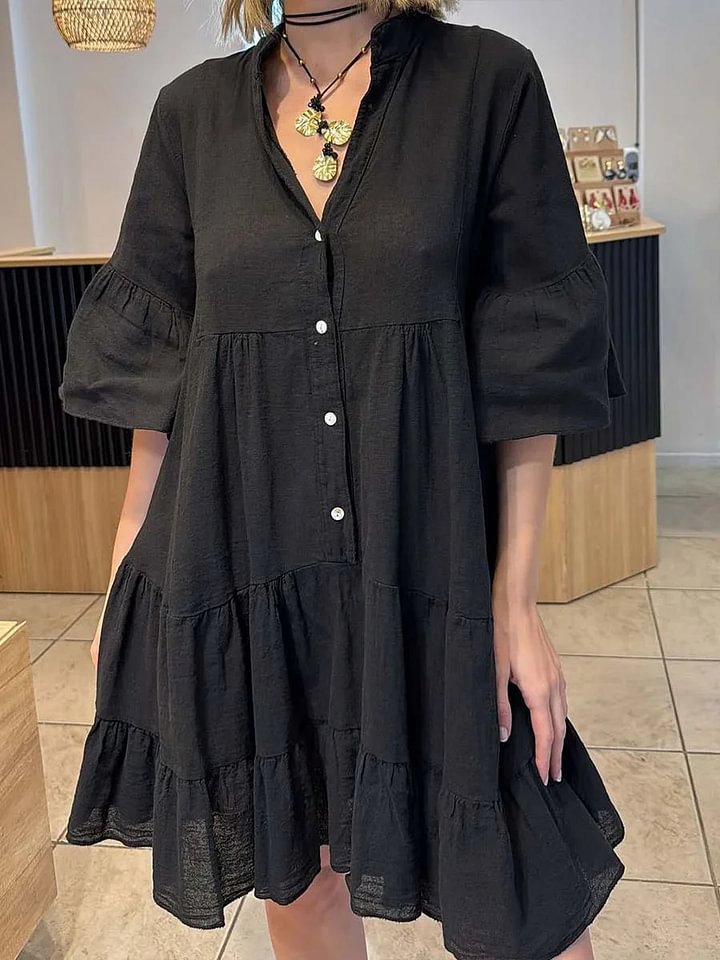 Damen Hemdblusenkleid mit voluminösen Rüschendetails Drune