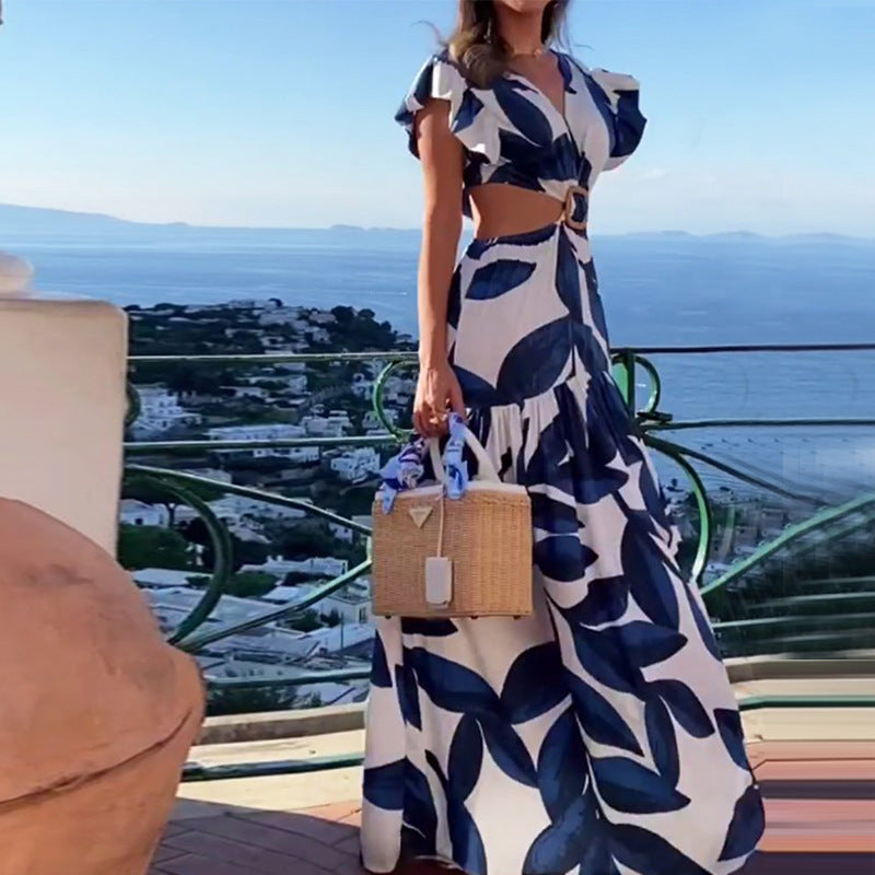 Damen Maxikleid mit tailliertem Schnitt und voluminösen Rüschendetails Drune