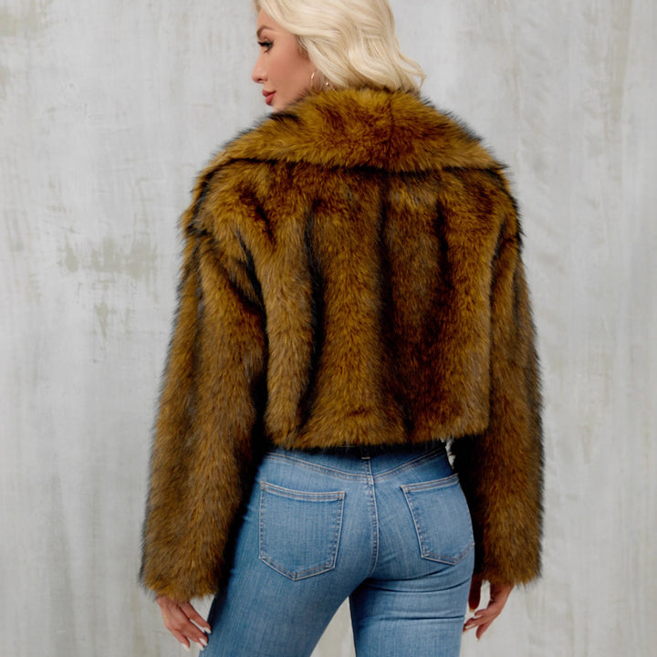 Damen Modische Kunstpelzjacke mit großem Revers Drune