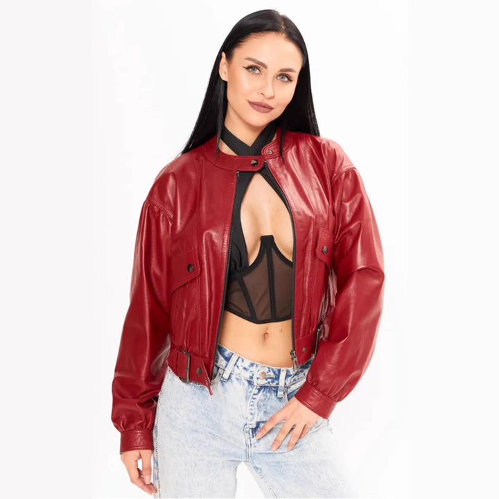 Damen klassische Kunstlederjacke im modischen Oversized-Schnitt Drune