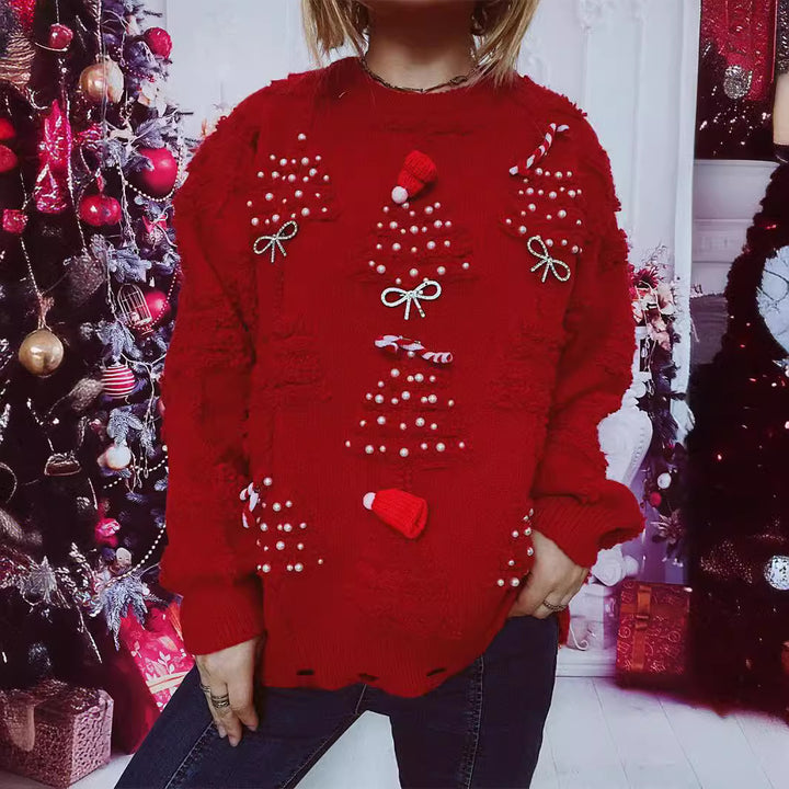 Damen Weihnachts-Pullover mit festlichem Motiv und 3D-Applikationen Drune