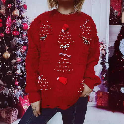 Damen Weihnachts-Pullover mit festlichem Motiv und 3D-Applikationen Drune