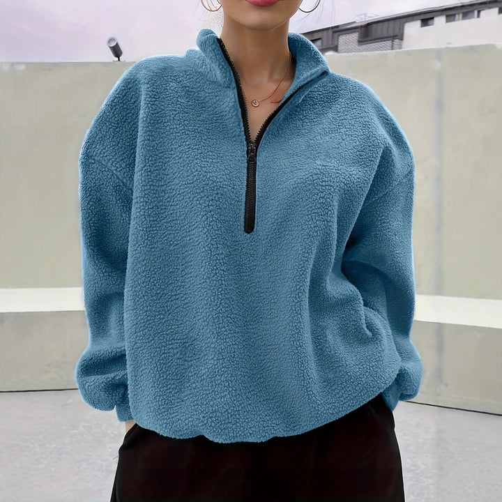 Damen kuscheliger Fleece-Pullover mit Stehkragen und Reißverschluss Drune