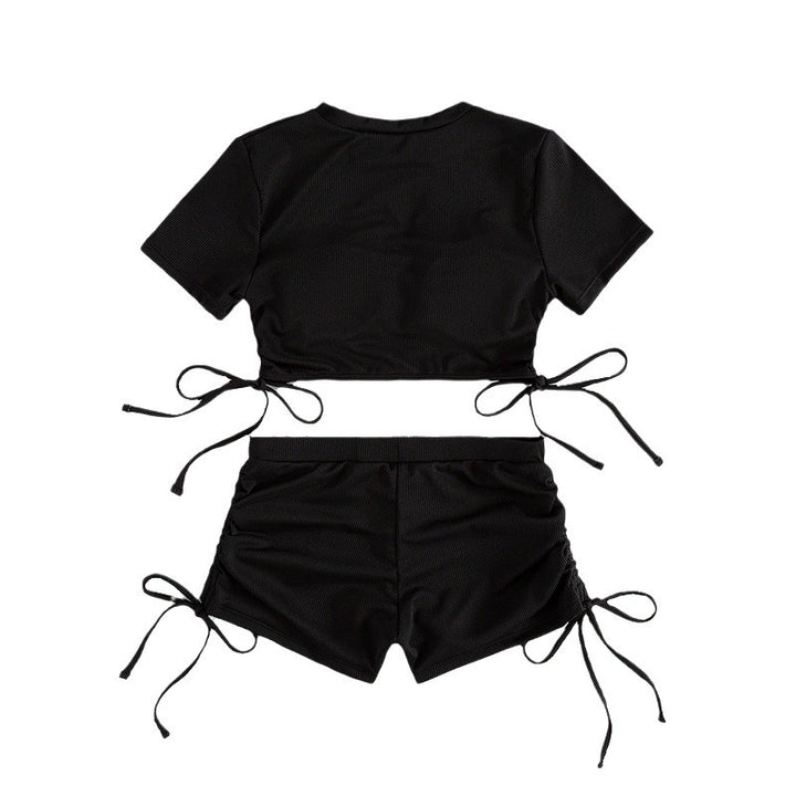 Damen sportliches Crop-Top mit verspielten Bindebändern und Shorts Drune
