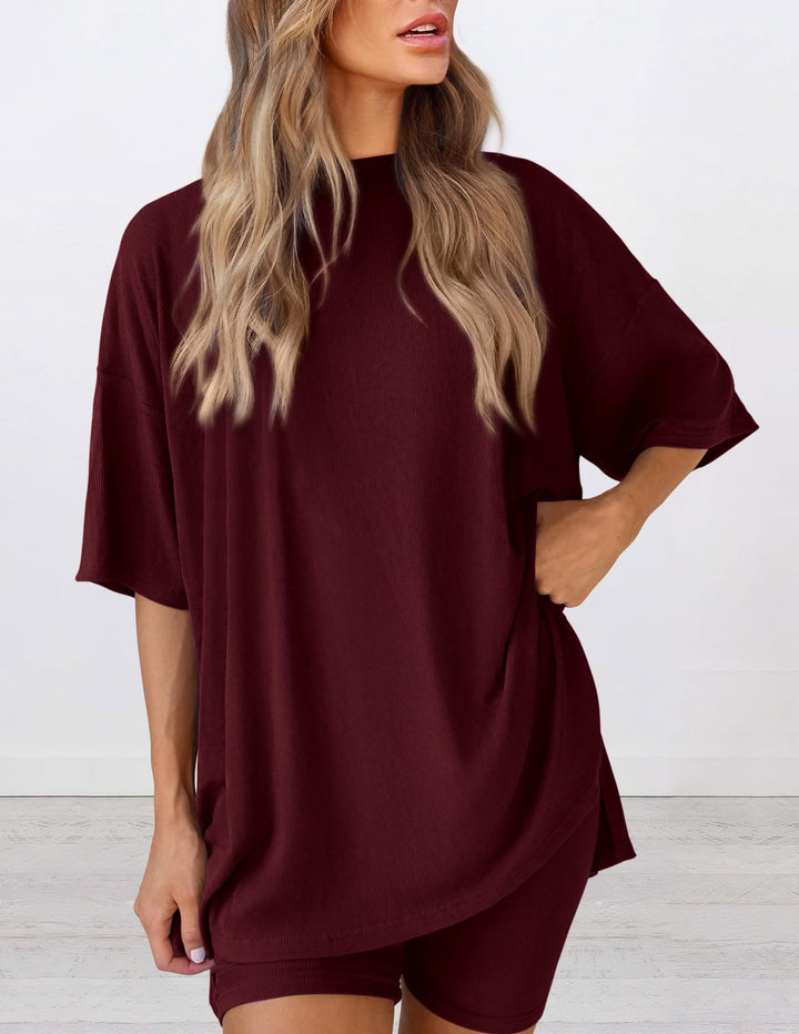 Damen Lässiges Lounge-Set mit übergroßem Oberteil und kurzen Hosen Drune