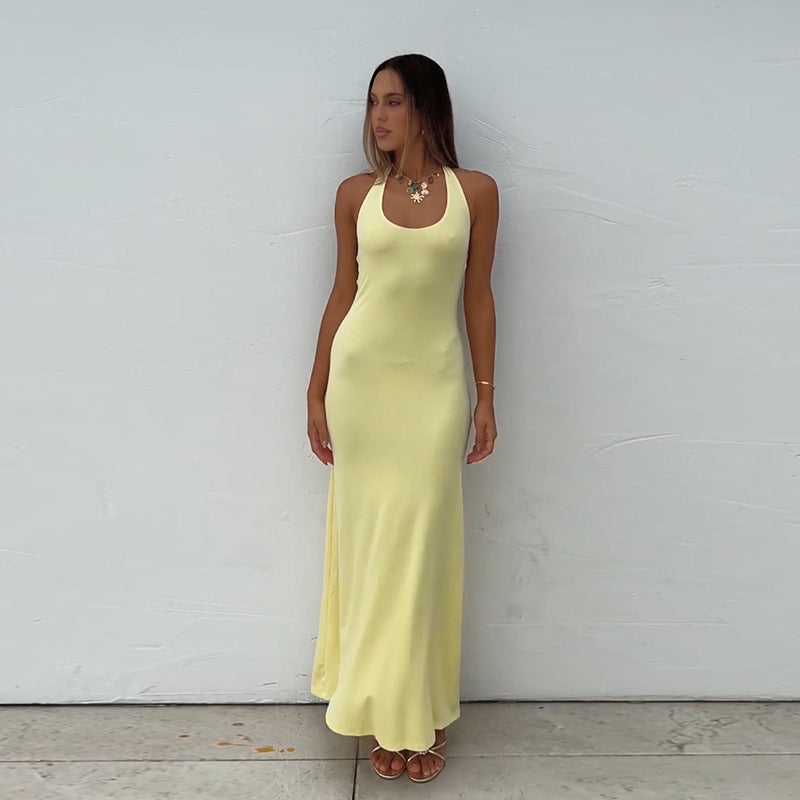 Damen elegantes Maxikleid mit tiefem V-Ausschnitt und figurbetonter Silhouette Drune
