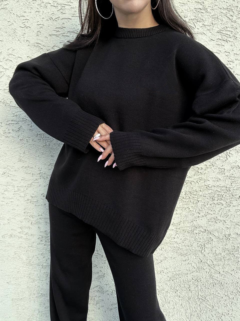 Damen gemütlicher Strickpullover mit hochgeschlossenem Kragen und breiten Ärmeln Drune