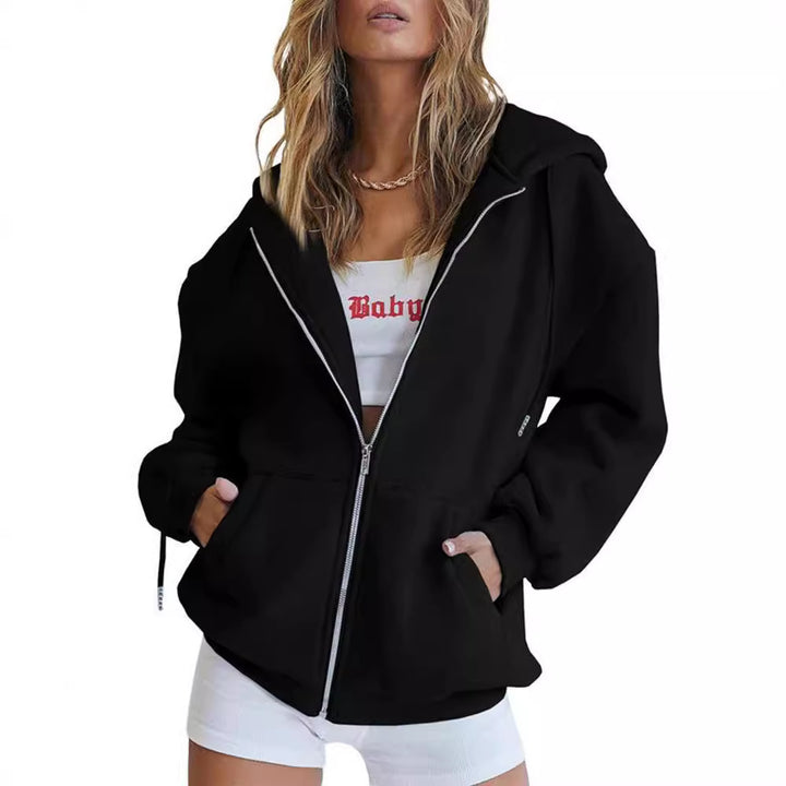 Damen nan Oversize-Kapuzenjacke mit durchgehendem Reißverschluss French-Terry, Kängurutaschen und elastischen Bündchen Drune