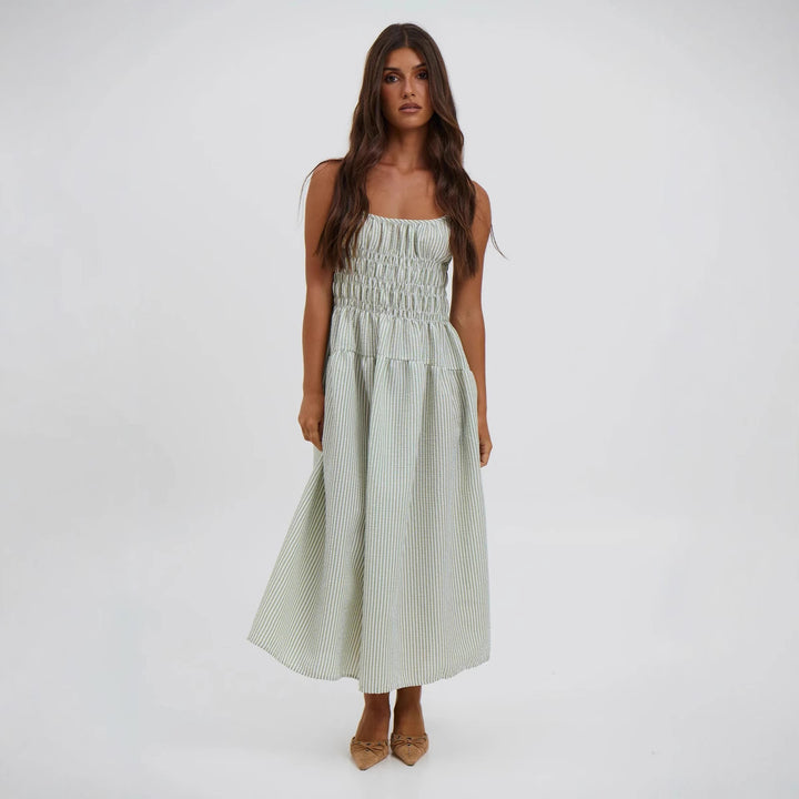 Damen luftiges Maxikleid mit Gummizug und Taschen Drune