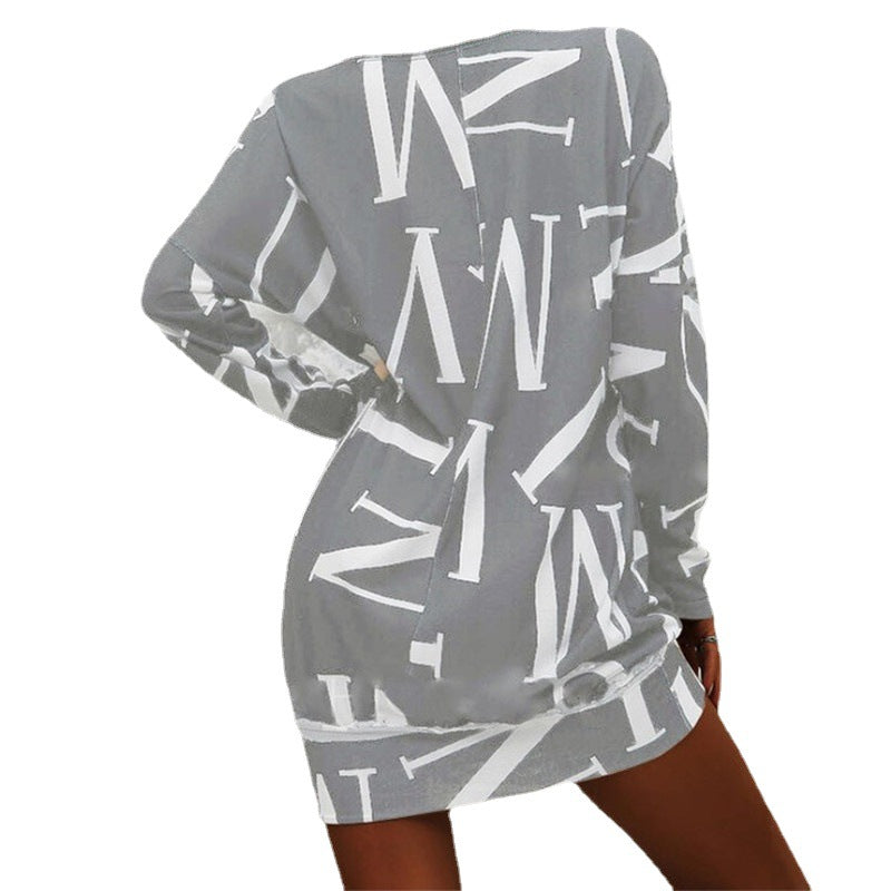 Damen Casual Minikleid mit grafischem Print und langen Ärmeln Drune