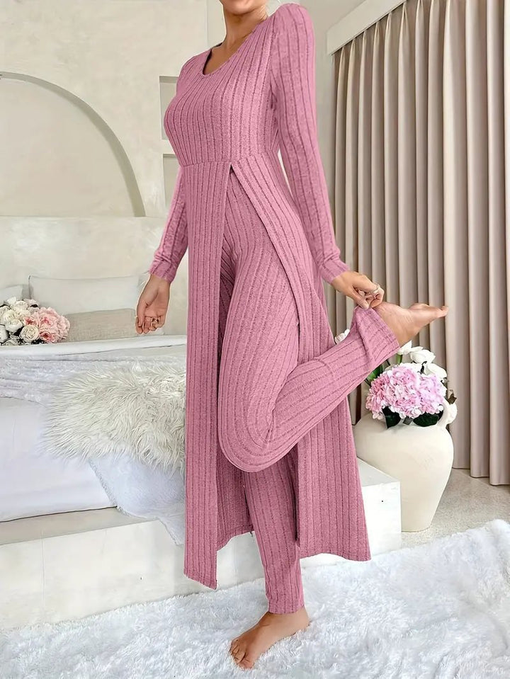 Damen Elegantes Maxijumpsuit mit hochsensibler Struktur und seitlichen Schlitzen Drune