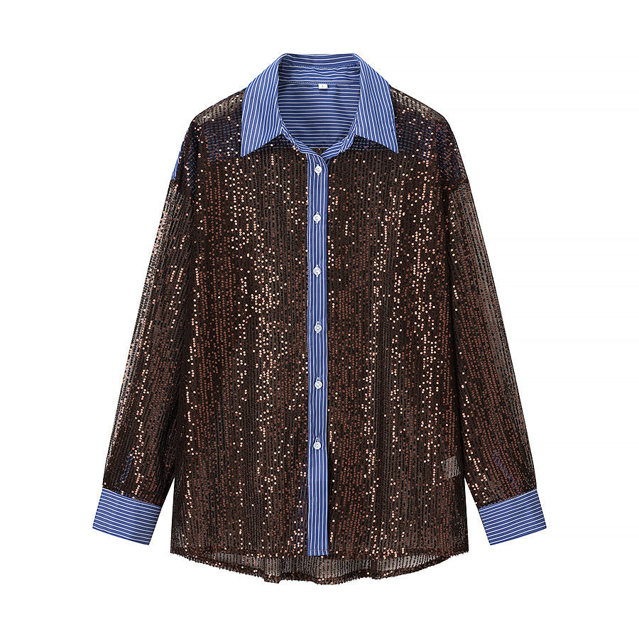 Damen Glamouröse Pailletten Pyjama-Set Drune
