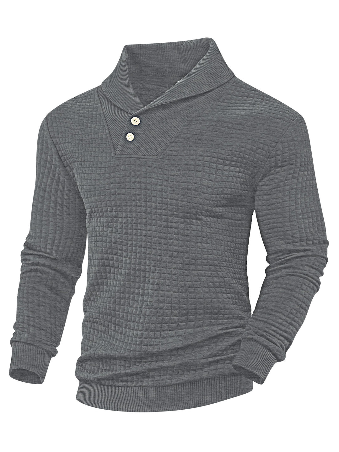 Herren nan eleganter Strickpullover mit Schalkragen, Knopfleiste am Ausschnitt und Karo-Waffelstruktur Drune