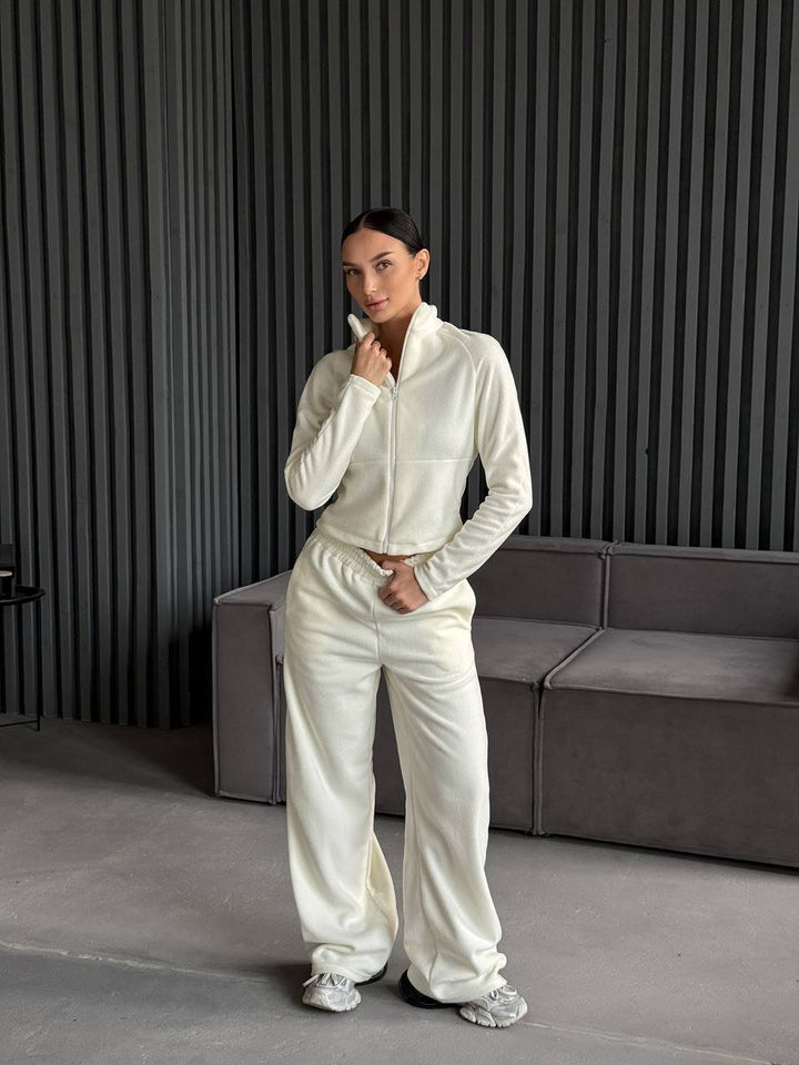 Damen Fleece-Jogginganzug mit hohem Kragen und praktischen Taschen Drune