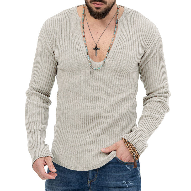 Herren elegantes Langarmshirt mit tiefem V-Ausschnitt und strukturiertem Gewebe Drune