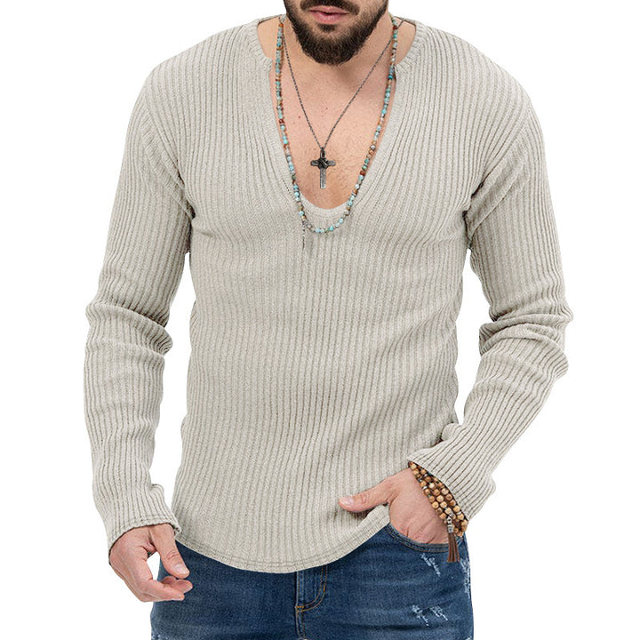 Herren elegantes Langarmshirt mit tiefem V-Ausschnitt und strukturiertem Gewebe Drune