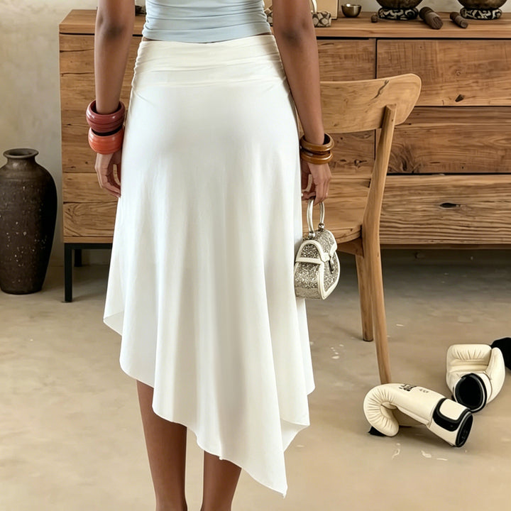 Damen asymmetrischer Rock mit floralem Design und elastischem Bund Drune
