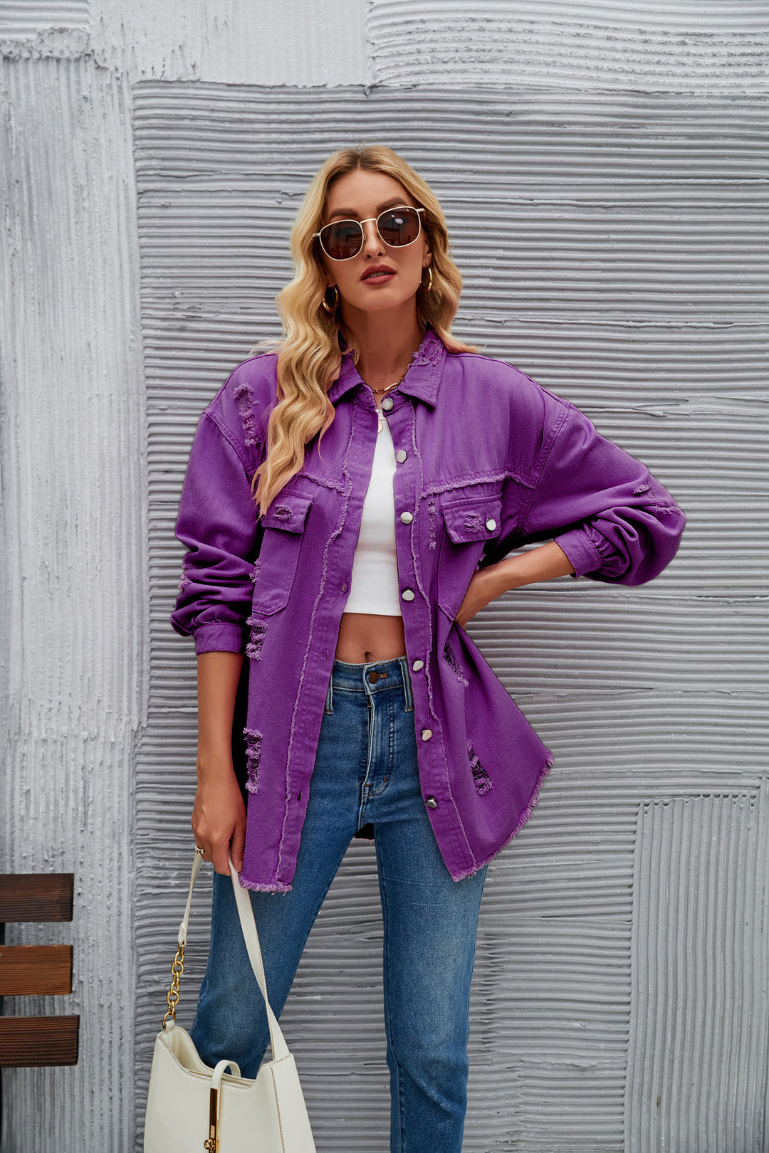 Damen Oversized Jeansjacke mit modernen Destroyed-Details Drune