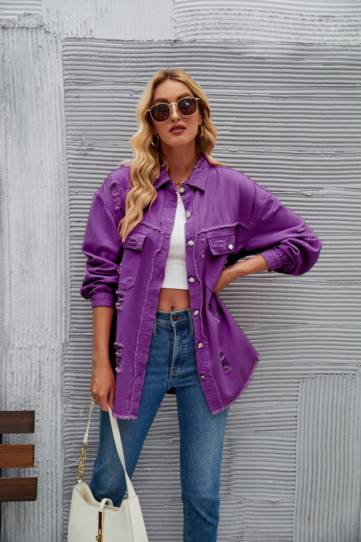 Damen Oversized Jeansjacke mit modernen Destroyed-Details Drune
