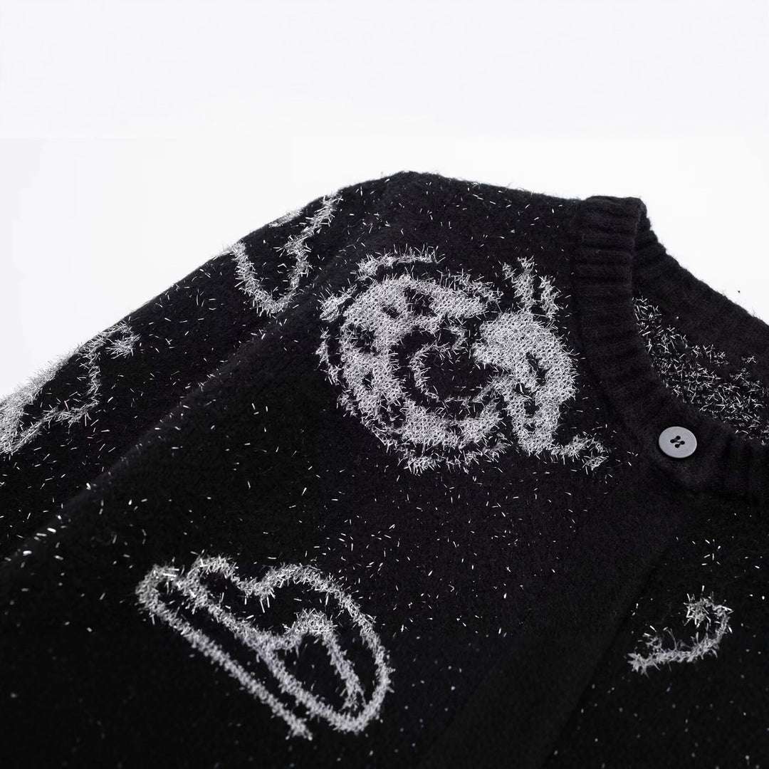 Damen Gemusterte Strickjacke mit Drachenmotiv und Knopfverschluss Drune