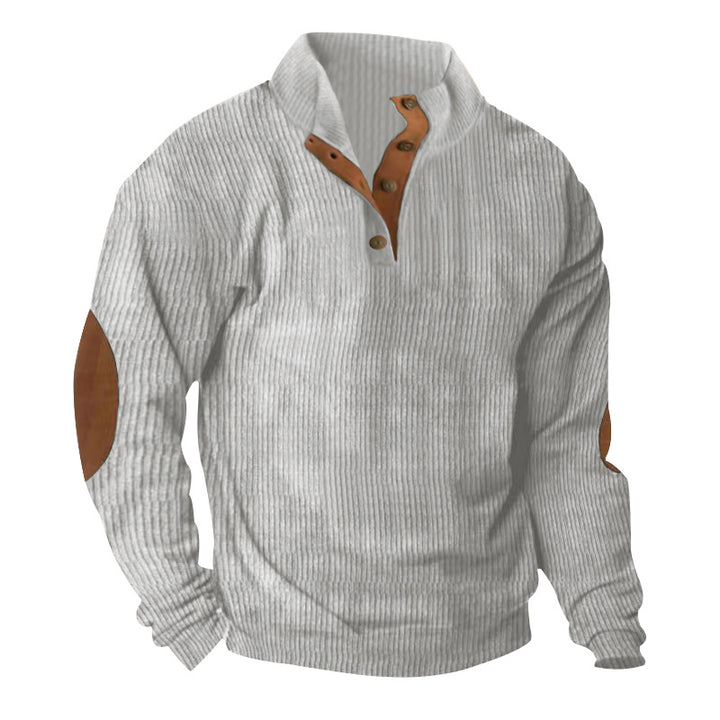 Herren nan gerippter Strickpullover mit Stehkragen und dekorativen Ellenbogenpatches Drune