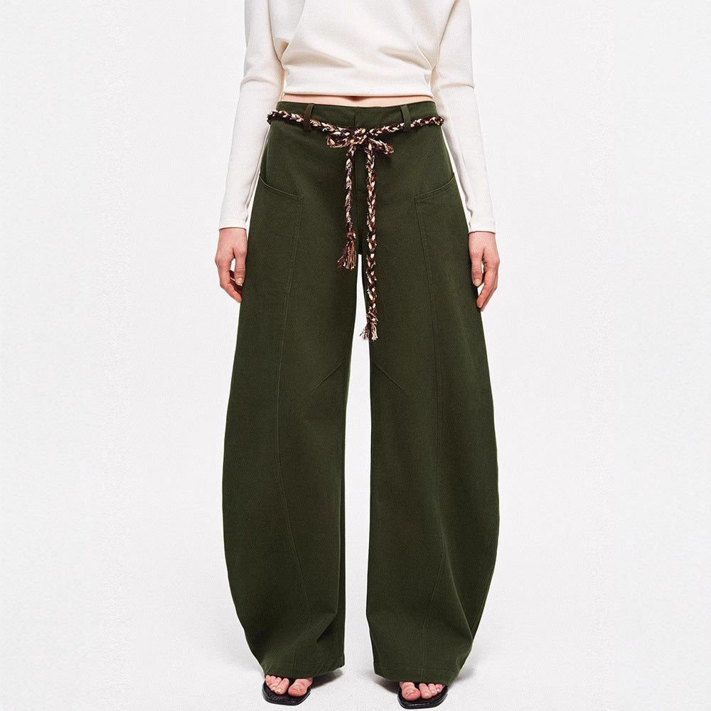 Damen Weite Chino-Hose mit elegantem Design und geflochtenem Gürtel Drune