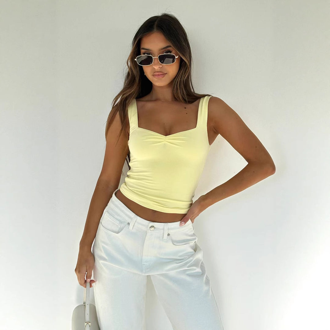 Damen figurbetontes Crop-Top mit breiten Trägern und V-Ausschnitt Drune