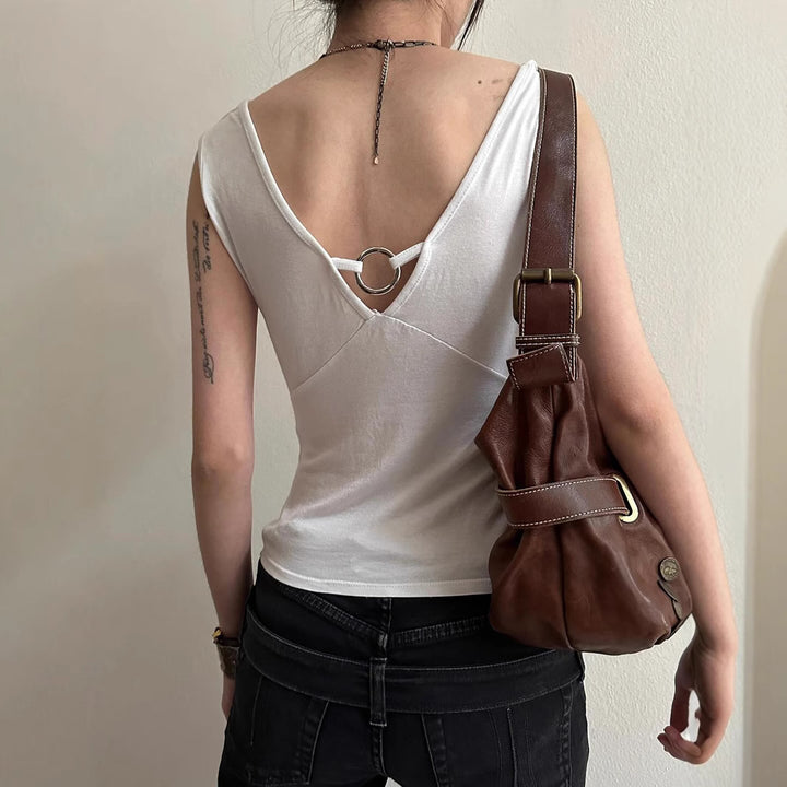 Damen elegantes Drapeetop mit Kreuzdetail Drune