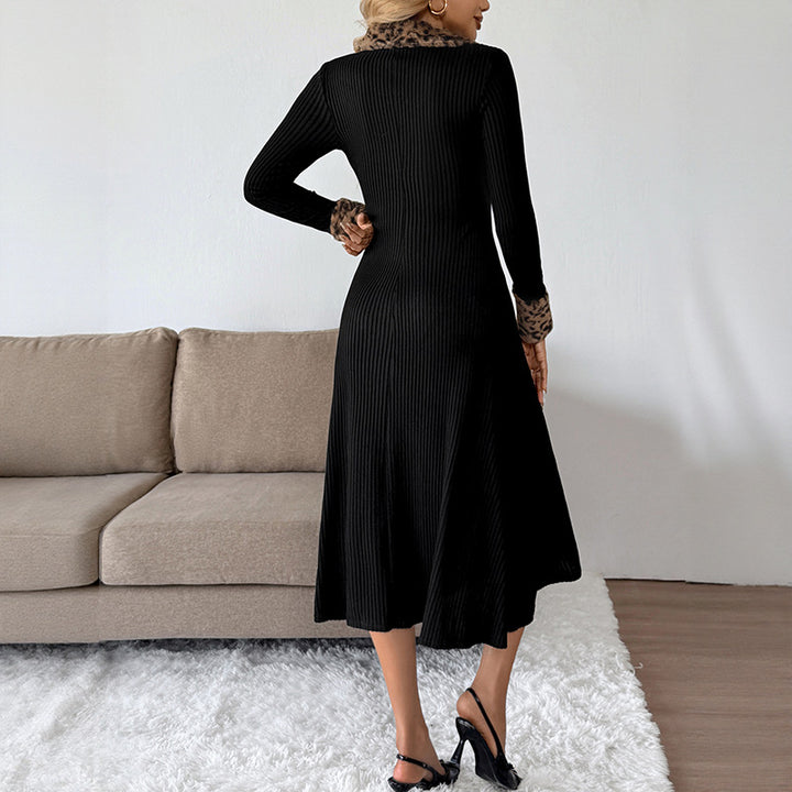 Damen elegantes Maxikleid mit tierischem Kragen und taillierter Silhouette Drune