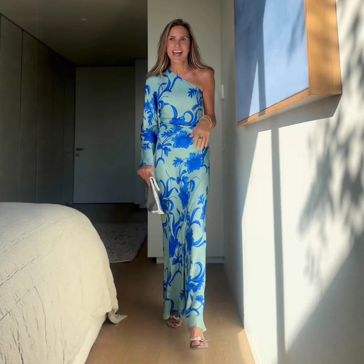 Damen Etuikleid mit asymmetrischem Schnitt und floralen Details Drune