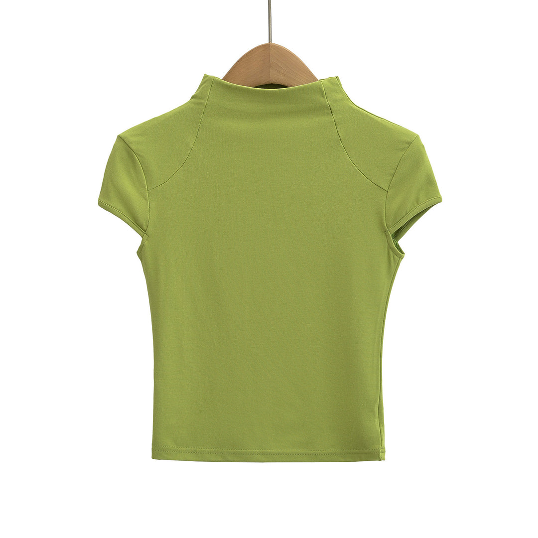 Damen hochwertiges Kurzarm-T-Shirt mit Stehkragen und figurbetontem Schnitt Drune
