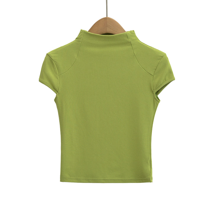 Damen hochwertiges Kurzarm-T-Shirt mit Stehkragen und figurbetontem Schnitt Drune