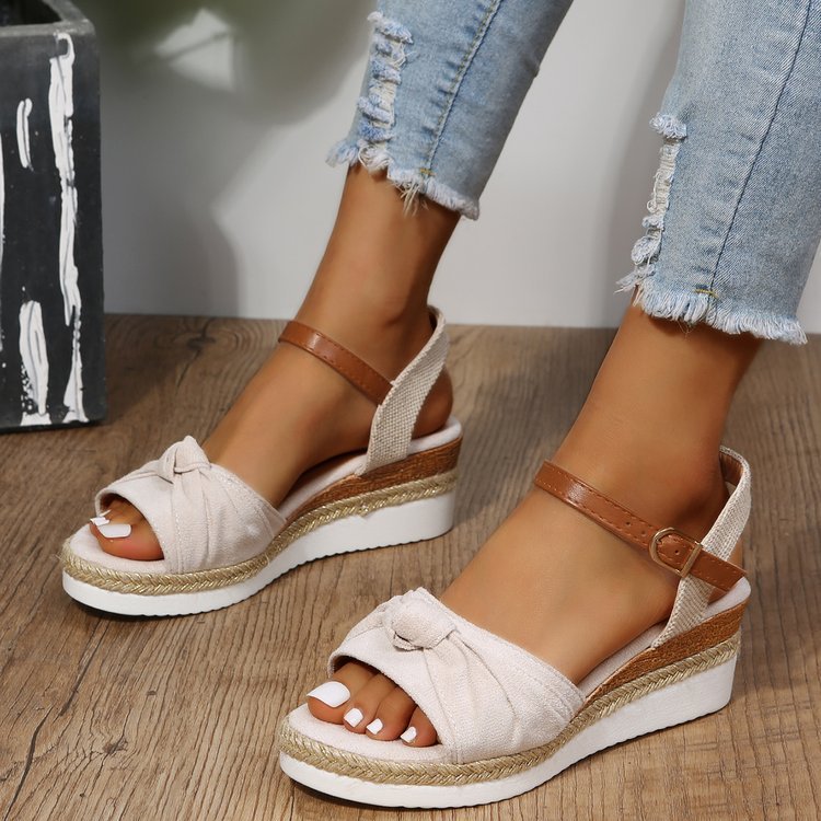 Damen Wedge-Sandalen mit verstellbarem Riemen und elastischem Einsatz Drune