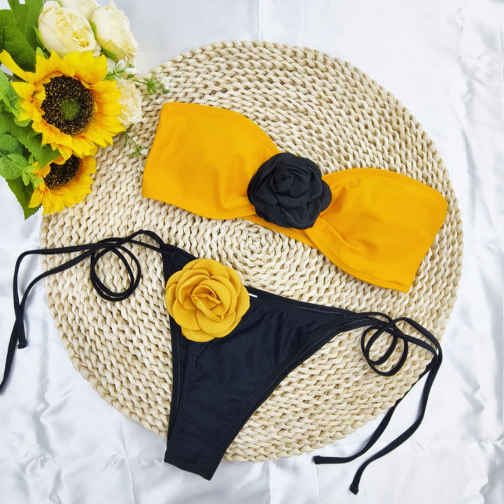 Damen Bikini mit floralem Detail und elastischen Trägern Drune