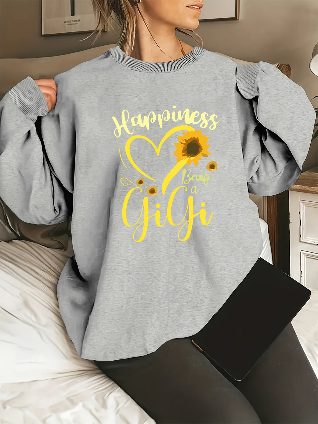 Damen Sweatshirt mit voluminösen Ärmeln und fröhlichem Motiv Drune