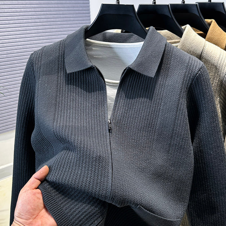 Damen Pullover mit strukturiertem Reißverschluss und klassischem Kragen Drune