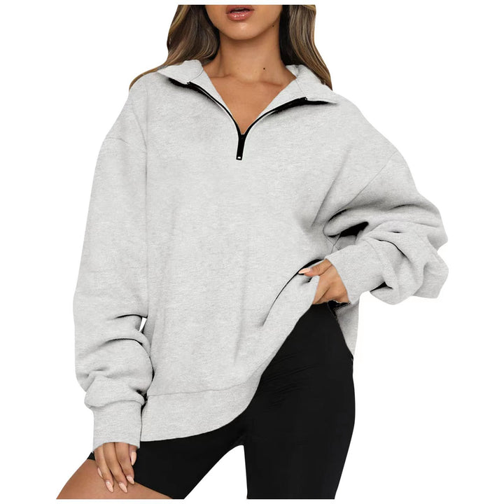 Damen Oversized Sweatpullover mit halbem Reißverschluss Drune