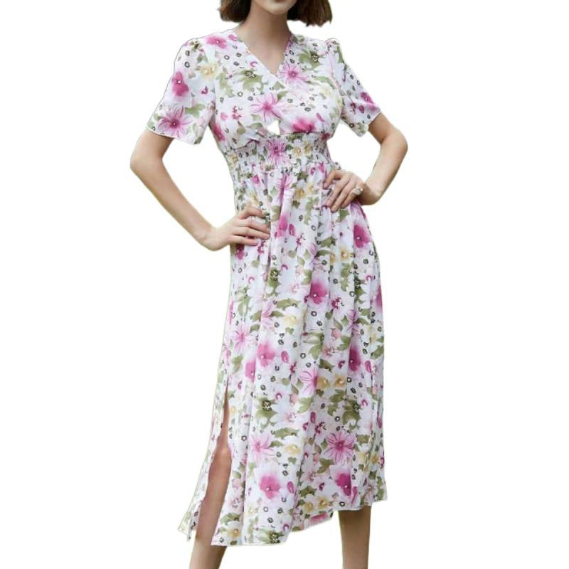 Damen Maxikleid mit fließendem Schnitt und floralem Design Drune