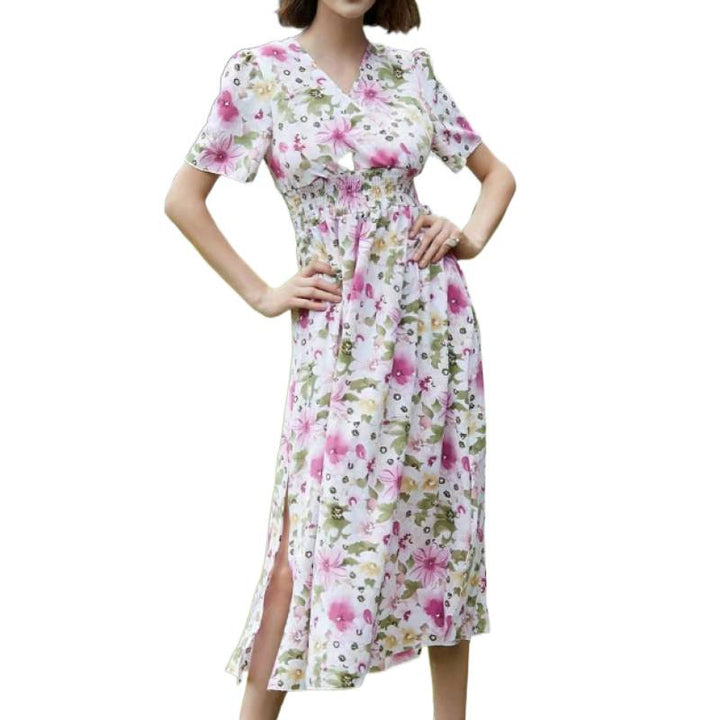 Damen Maxikleid mit fließendem Schnitt und floralem Design Drune