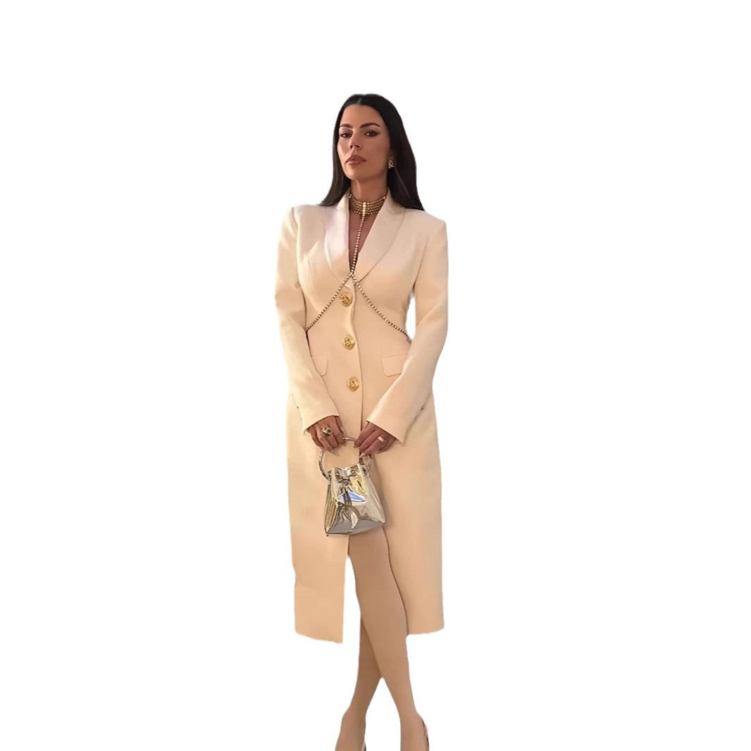 Damen Eleganter Langmantel mit goldenen Knöpfen und klassischem Schnitt Drune