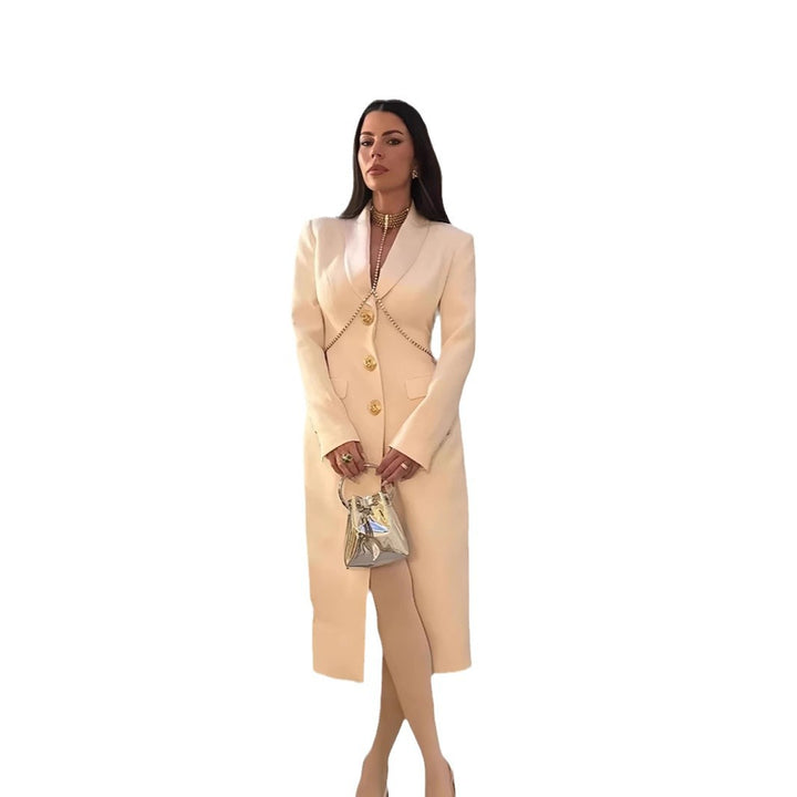 Damen Eleganter Langmantel mit goldenen Knöpfen und klassischem Schnitt Drune