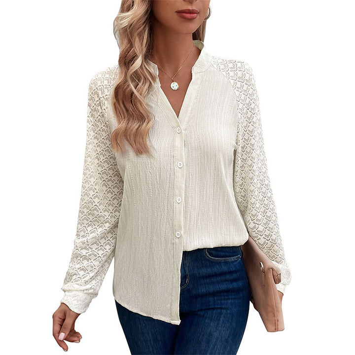 Damen Kunstlederbluse mit Spitzenärmeln und verkürztem Design Drune