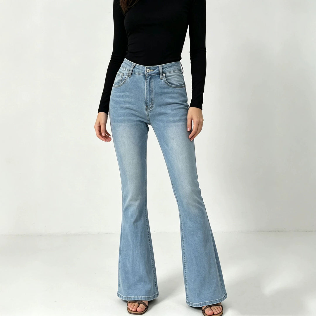 Damen nan hochgeschnittene Jeans mit schmaler Hüftpartie und weitem Schlag mit elastischem Bund Drune