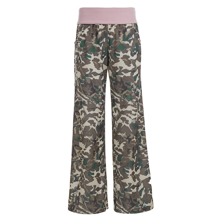 Damen bequeme Cargohose mit elastischem Bund und Camouflage-Muster Drune